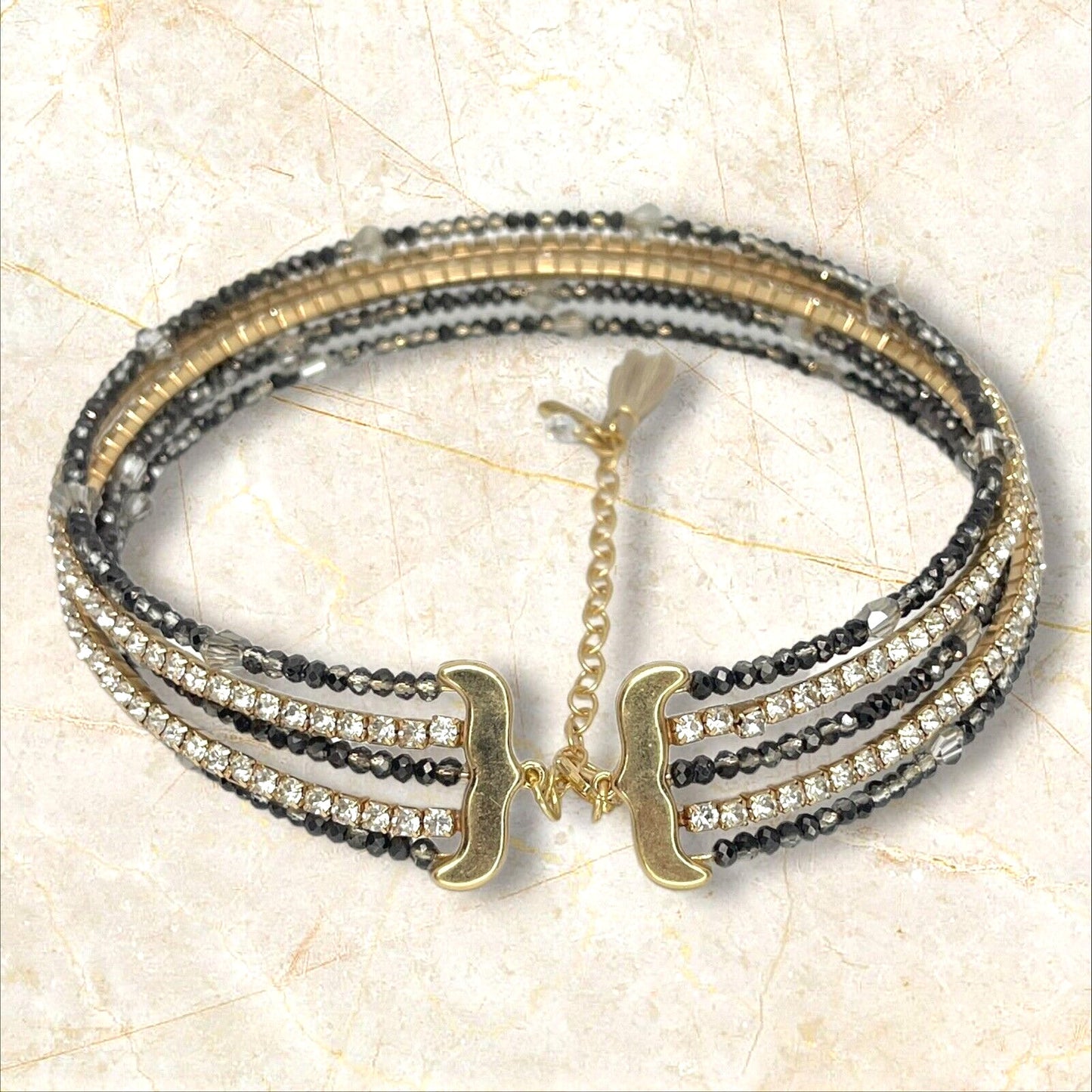 Lonna & Lilly Gold Tone Crystal Tennis Necklace Beaded Layered Chic Trendy Style