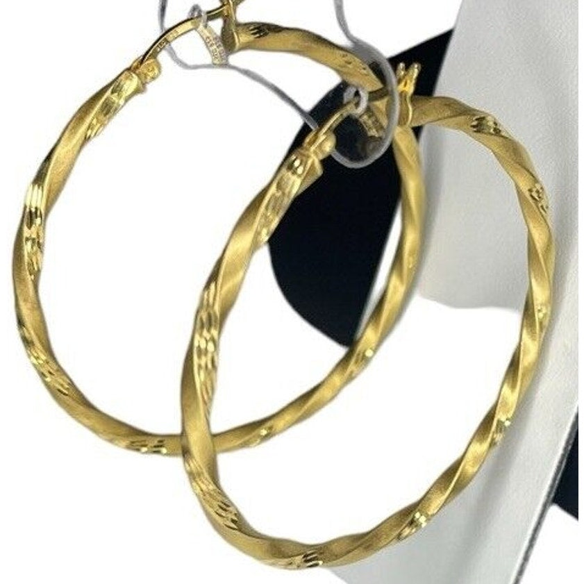 14K Gold Vermeil Twisted Satin Hoop Earrings Stunning Chic Fashion Statement NWT