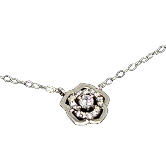 Eliot Danori Silver Tone CZ Flower Pendant Necklace Floral Trendy Stylish Dainty