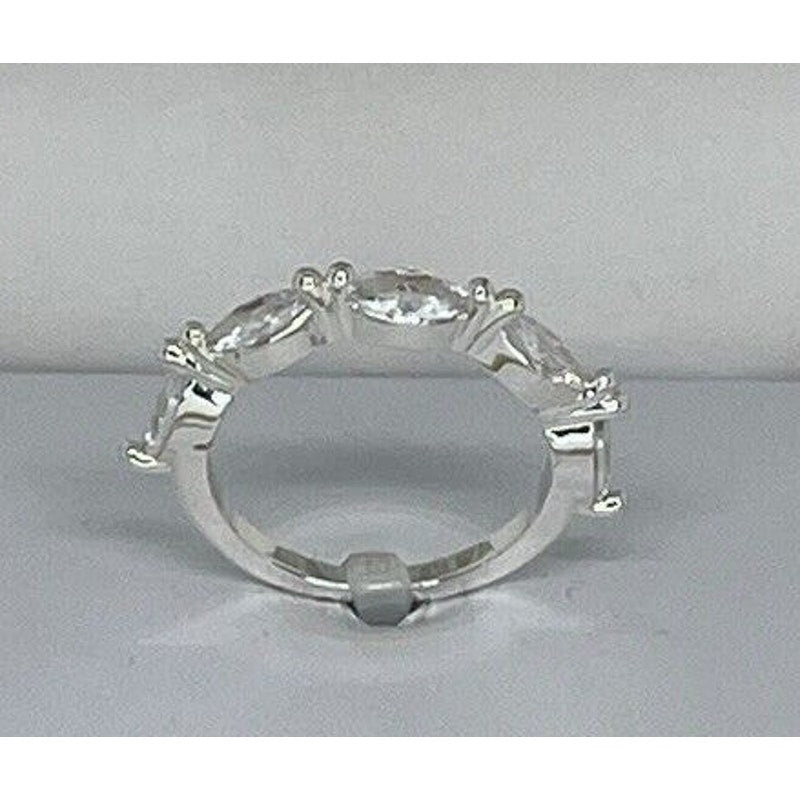 Silver Plated Marquise CZ Band Ring (Sz 5) Chic Shiny Fashion Minimal Trendy NWT