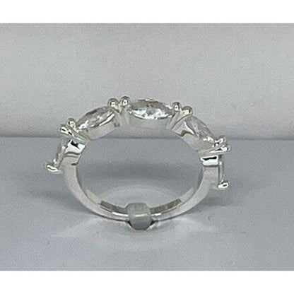 Silver Plated Marquise CZ Band Ring (Sz 5) Chic Shiny Fashion Minimal Trendy NWT