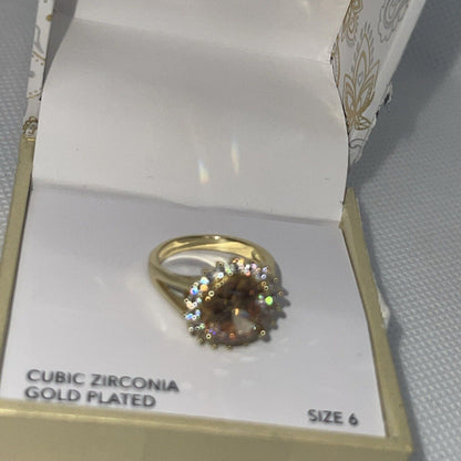 Gold Plated CZ Floral Ring Gold Plate (Sz 6) Stylish Fashion Trendy Elegant NWT