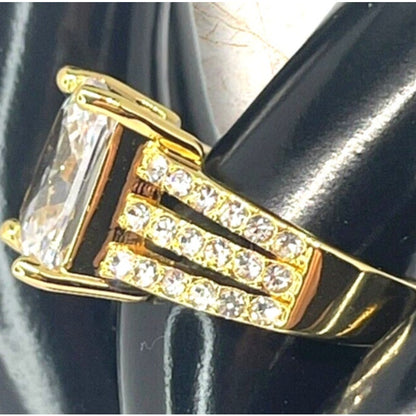 Gold Plated Emerald Cut CZ Ring (Sz 6) Chic Stylish Fashion Elegant Stunning NWT