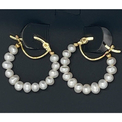 14K Gold Vermeil Pearl (3mm) Hoop Earrings Luxury Exquisite Stunning Elegant NWT