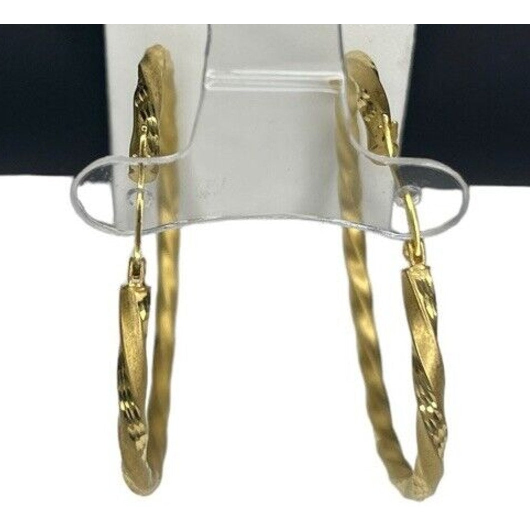 14K Gold Vermeil Twisted Satin Hoop Earrings Stunning Chic Fashion Statement NWT