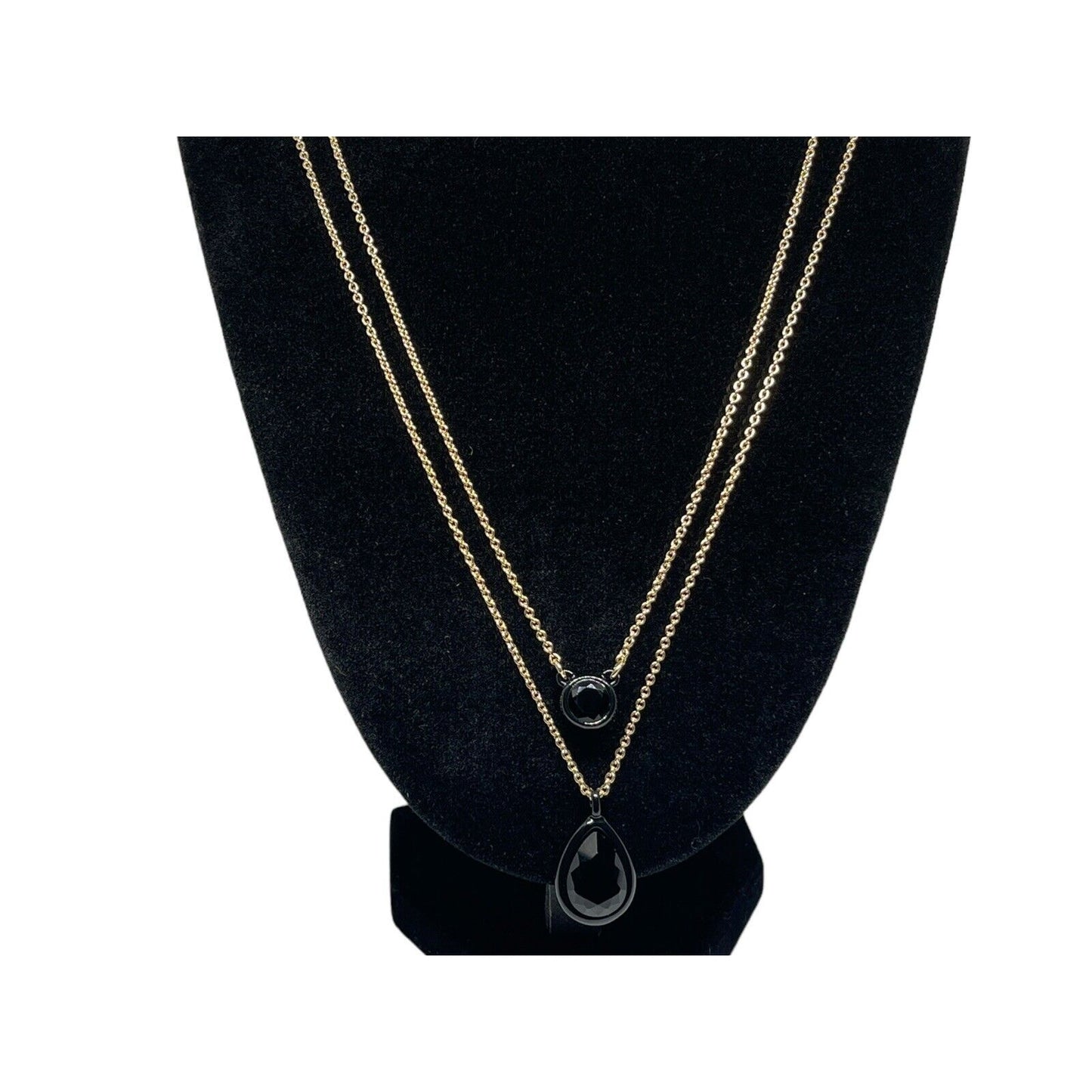 DKNY Gold Tone Jet Stone Layered Chain Necklace Chic Shiny Fashion Trendy Style