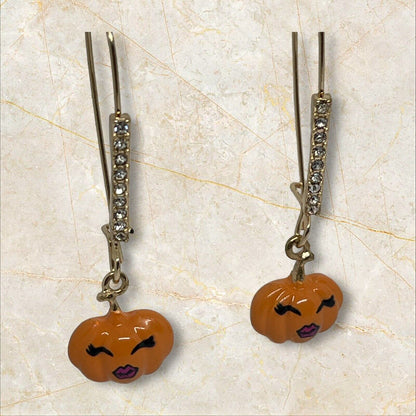 Betsey Johnson Halloween Pumpkin Earrings Gold Tone Crystal Holiday Chic Stylish