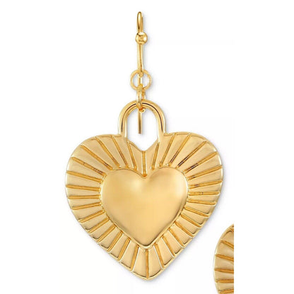 Gold Tone Double Heart Earrings Fashion Stylish Chic Shiny Trendy Textured NWT