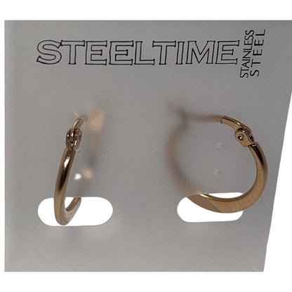 Gold Tone Stainless Steel Hoop Earrings 1" Fashion Everyday Wear Elegant Minimal