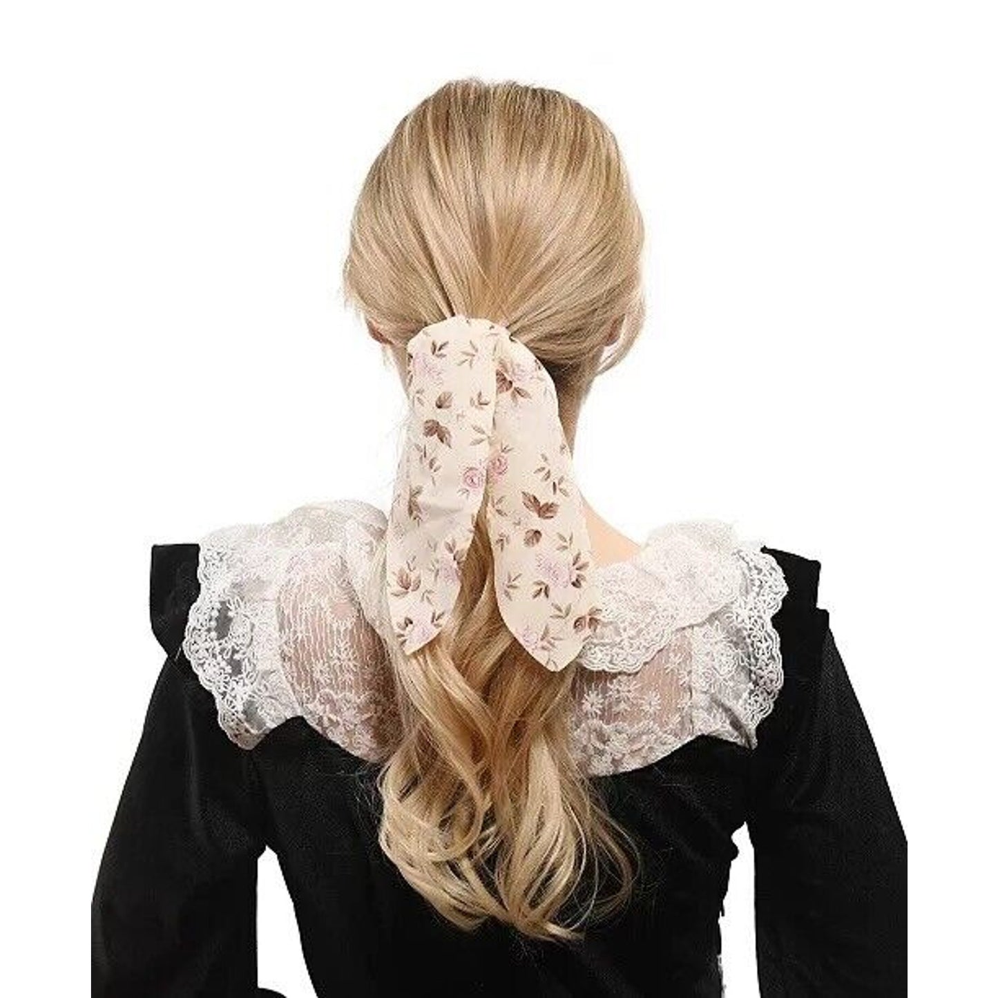 Faux Pearl Floral Scrunchie 2 Pc Set Hair Style Chic Ladies Fashion Flower NWT