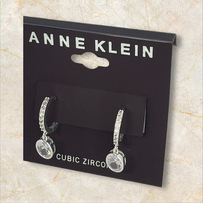 Anne Klein Silver Tone CZ Drop Earrings Fashion Chic Stylish Shiny Stunning NWT