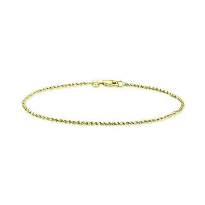 18K Gold Vermeil Diamond Cut Rope Bracelet 7" Elegant Stylish Fashion Trendy NWT