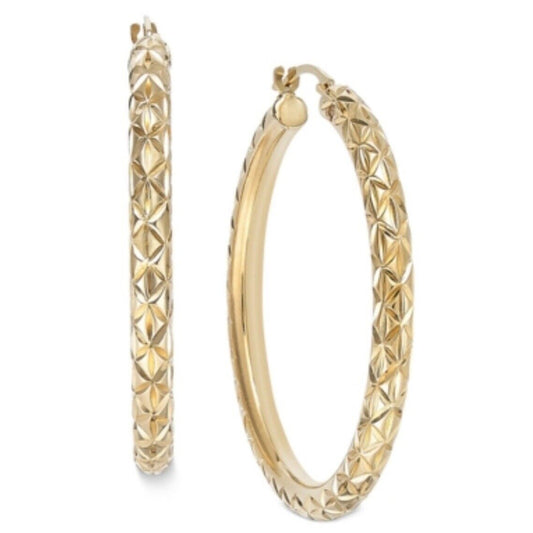 14K Gold Over Resin Earrings Diamond Cut Hoop Style Stunning Trendy Fashion NWT