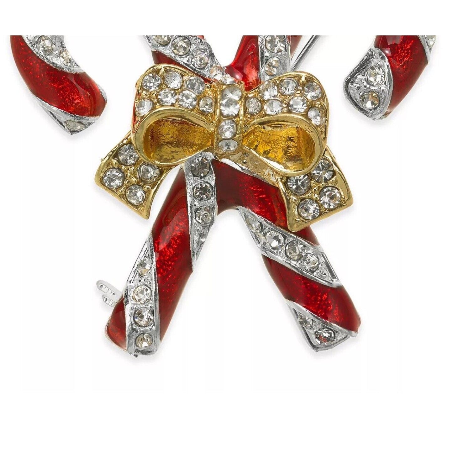 Gold Tone Candy Cane Xmas Brooch Pin Crystal Christmas Fashion Holidays Chic NWT