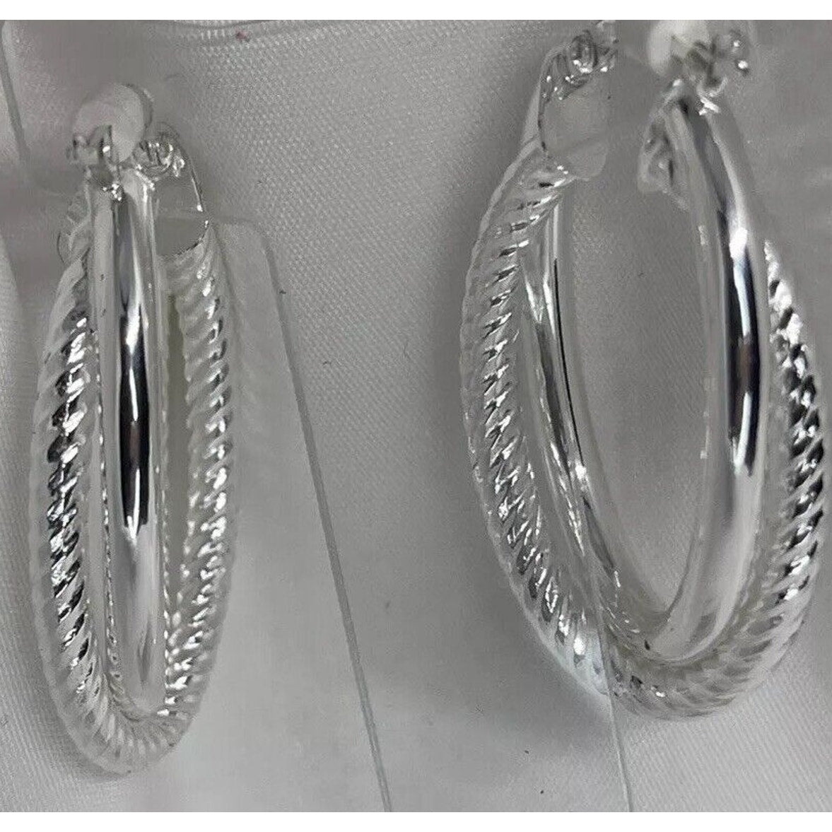 Sterling Silver Textured Twist Hoop Earrings Stunning Style Fashion Trendy Chic