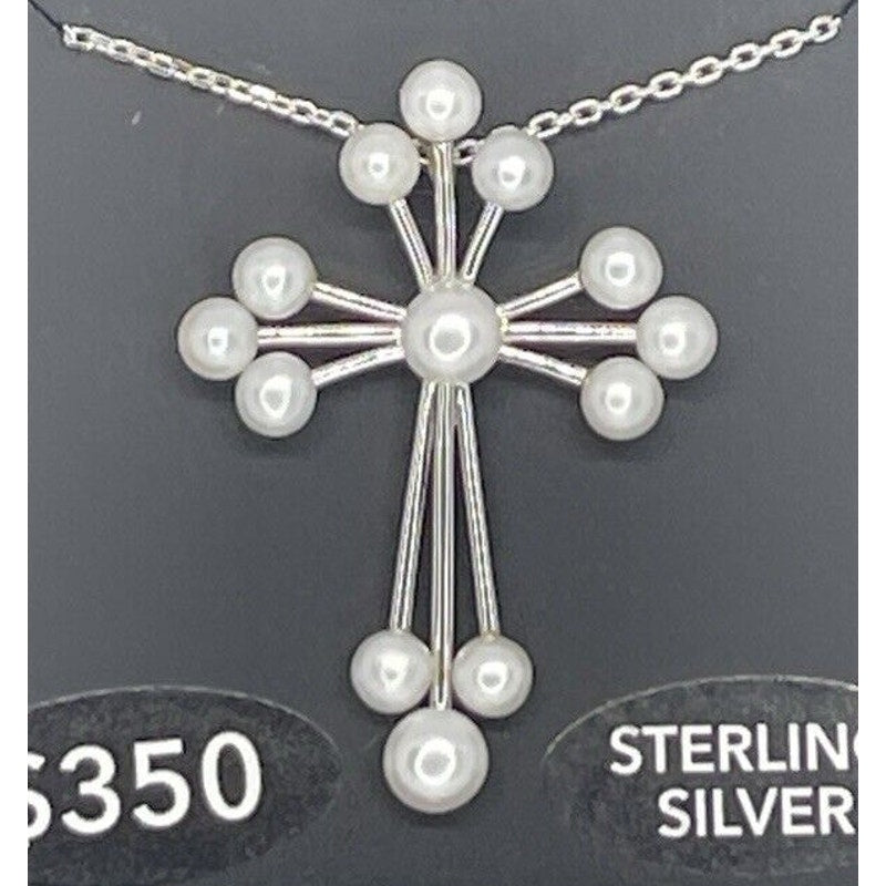 Pearl (3-4.5mm) Sterling Silver Cross Pendant Necklace Luxury Stunning Intricate