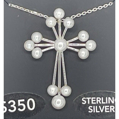 Pearl (3-4.5mm) Sterling Silver Cross Pendant Necklace Luxury Stunning Intricate