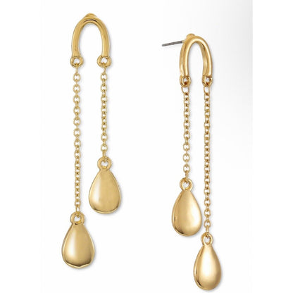 Gold Tone Tear Drop Chain Earrings Elegant Fashion Style Statement Stunning NWT