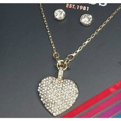 Guess Gold Tone Heart Charm Necklace Earrings 3pc Set Travel Case Trendy Vday