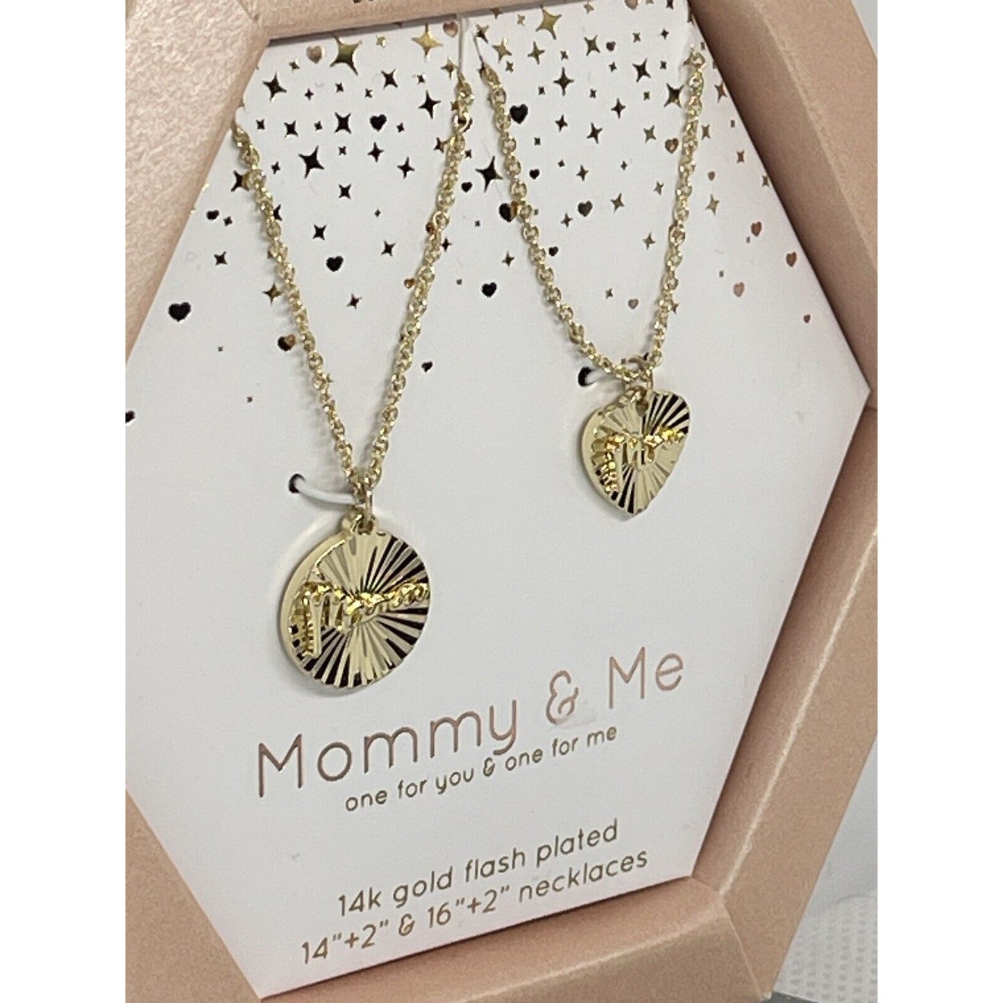 Unwritten 14K Gold Plated Mom Daughter Necklace (2pc Set) Heart Charm Chic Style