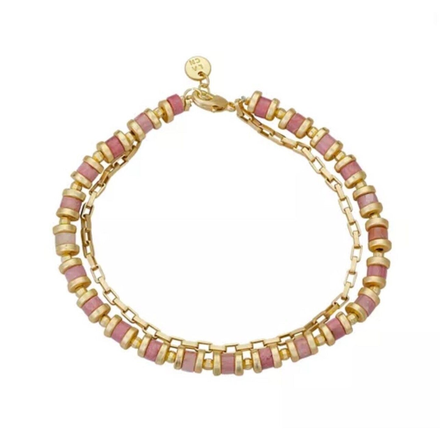 Unwritten Natural Rhodochrosite 14K Gold Plate Bracelet Disc Stylish Trendy Chic