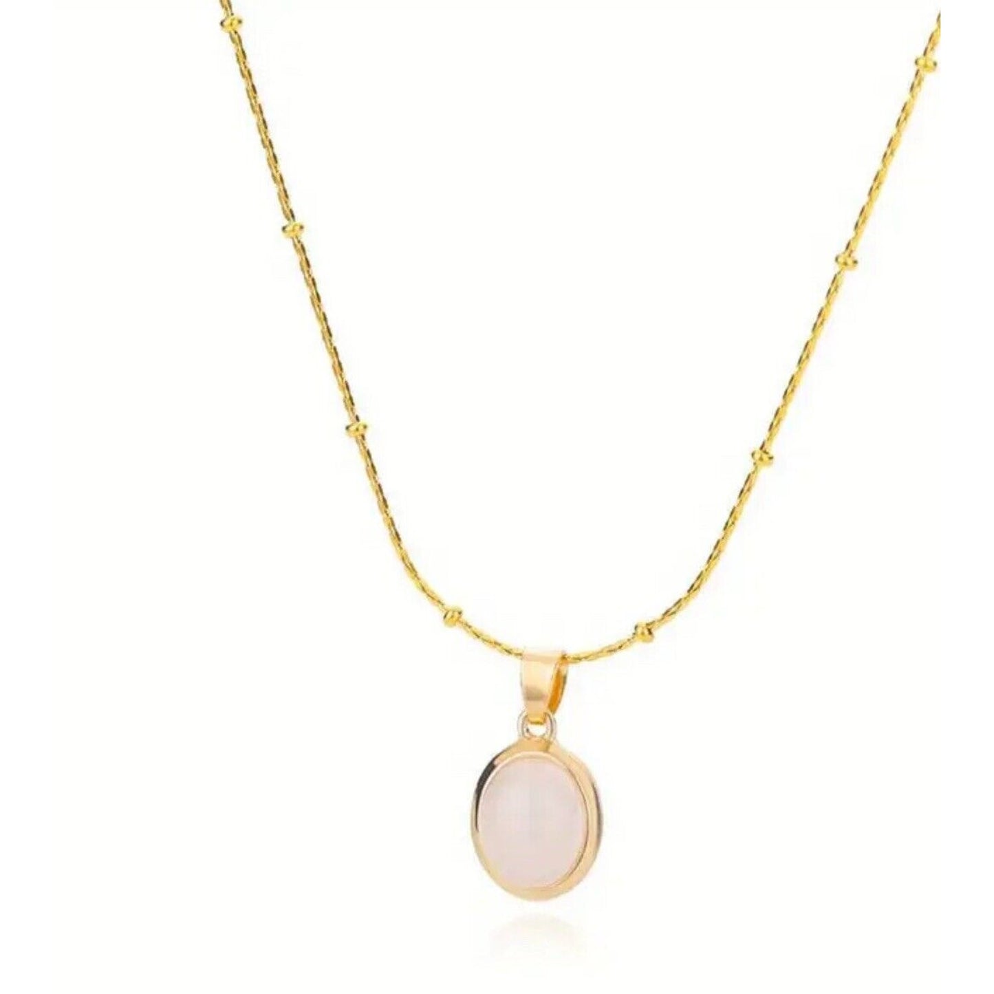 18K Gold Plate Oval Pendant Necklace Faux Stone Chic Fashion Trendy Cocktail NWT