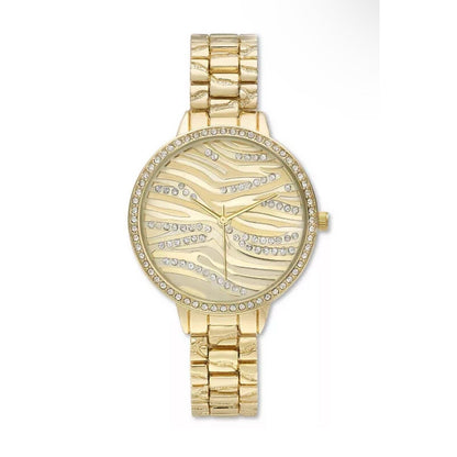 Gold Tone Crystal Bracelet Watch Women's Trendy Fashion Textured Style Chic Vday