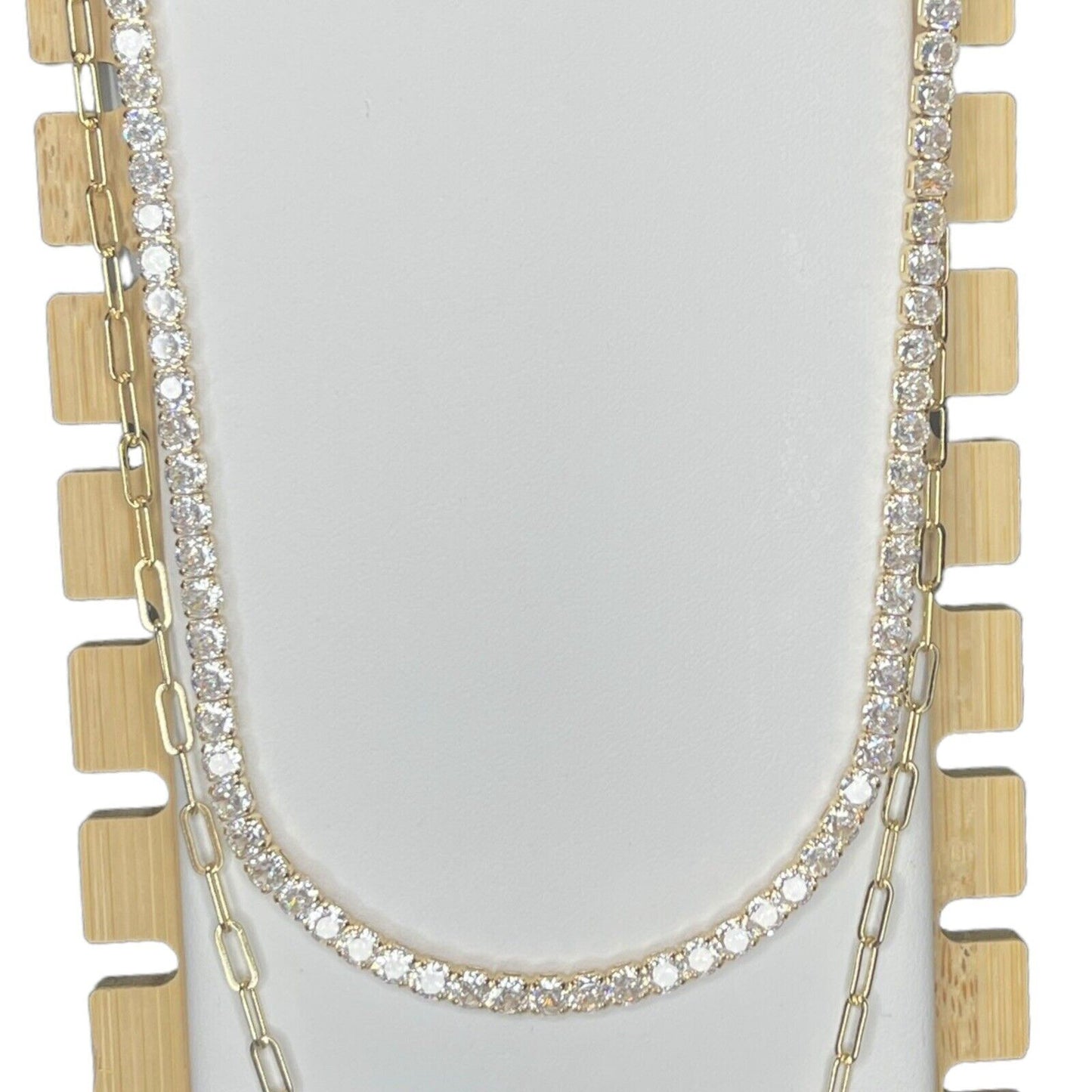 18K Gold Plated CZ Diamond Accent Tennis Necklace Layered Trendy Glitzy Stunning