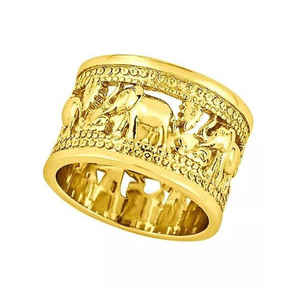 Gold Plated Open Work Elephant Wide Ring (Sz 9) Intricate Stunning Animals Chic