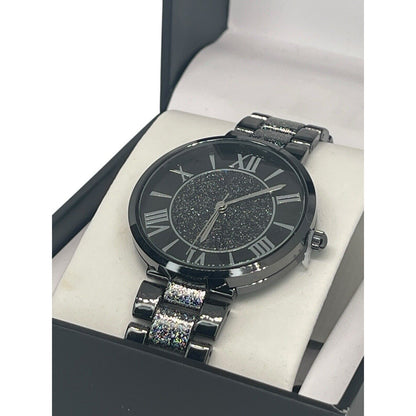 Black Tone Glitzy Bracelet Watch Women's Trendy Fashion Chic Stunning Style Vday