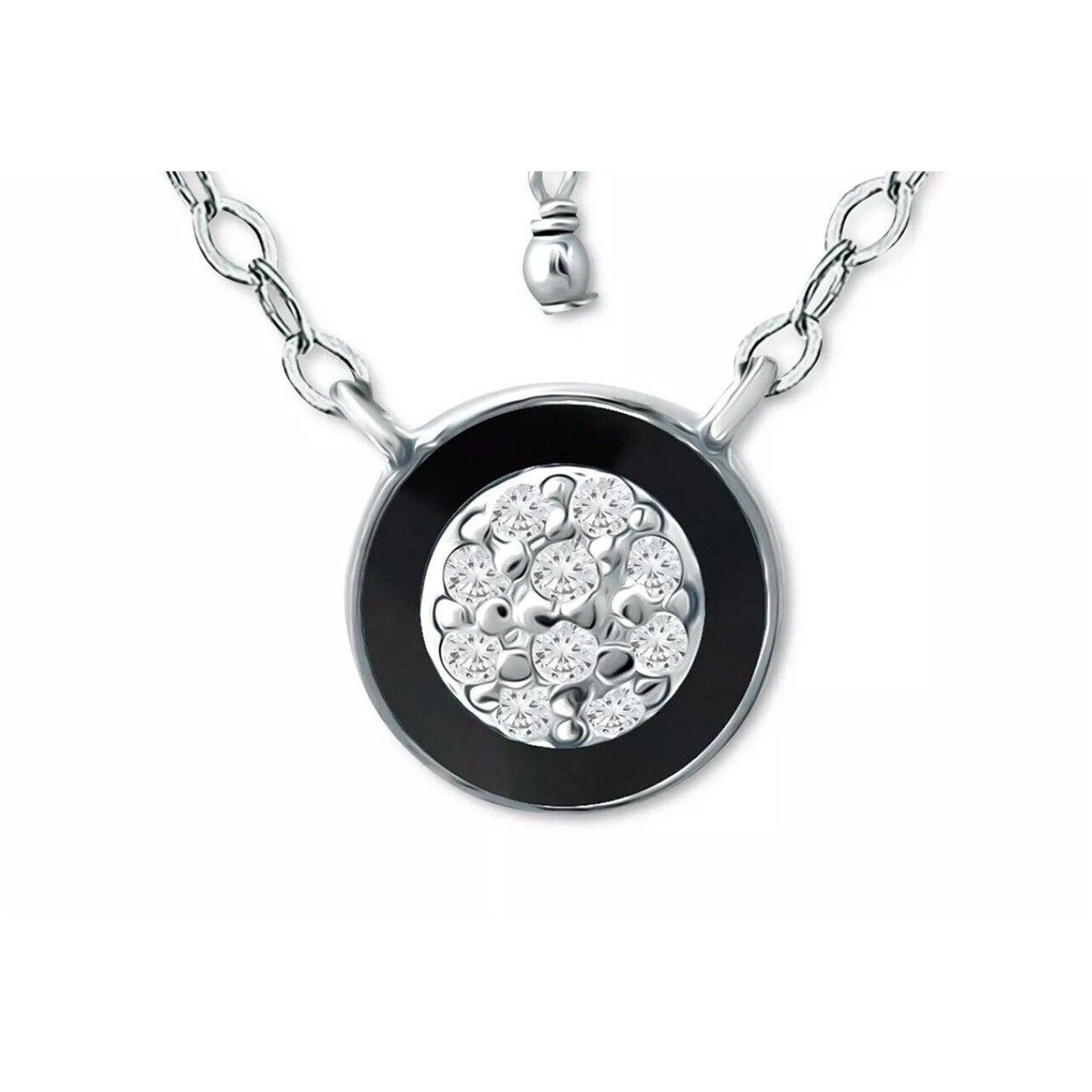 Sterling Silver CZ Disc Pendant Necklace Chic Dainty Fashion Stylish Trendy NWT