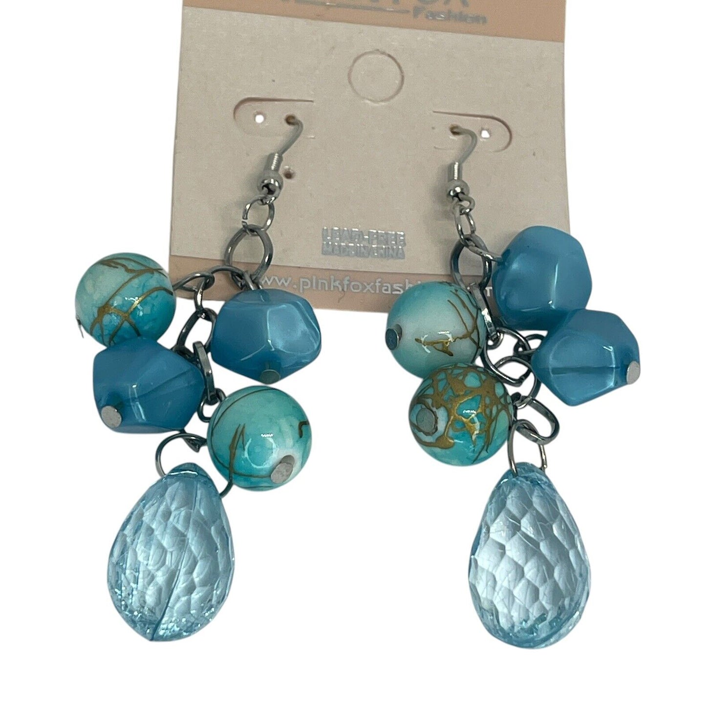 Silver Tone Faux Turquoise Beads Drop Earrings Stylish Fashion Trendy Stunning