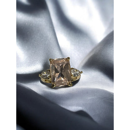 Gold Plate Triple CZ Ring SZ 6 Elegant Delicate Intricate Stylish Chic Cocktail