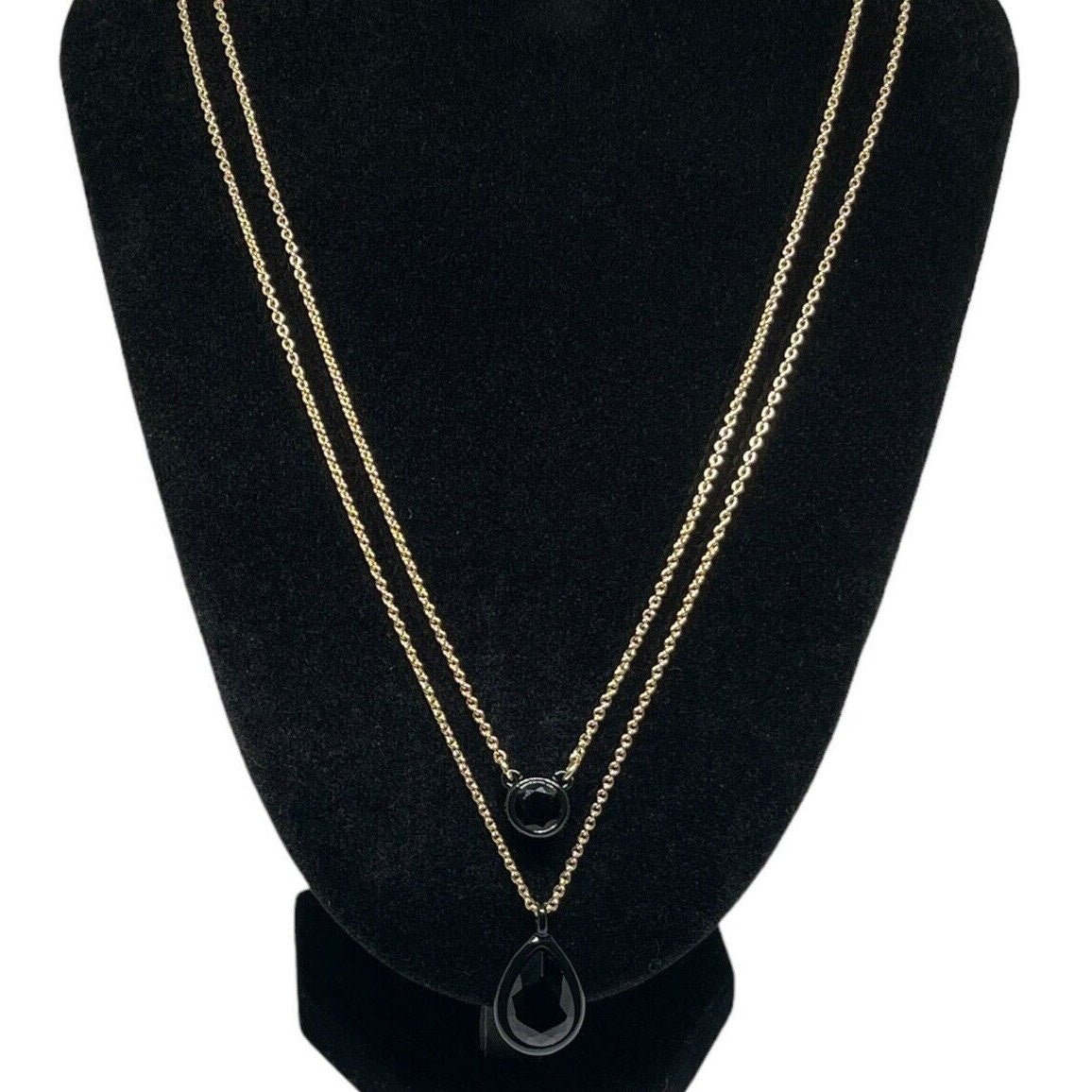 DKNY Gold Tone Jet Stone Layered Chain Necklace Chic Shiny Fashion Trendy Style