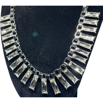 Silver Tone Crystal Statement Necklace Fashion Chic Stylish Trendy Elegant NWT