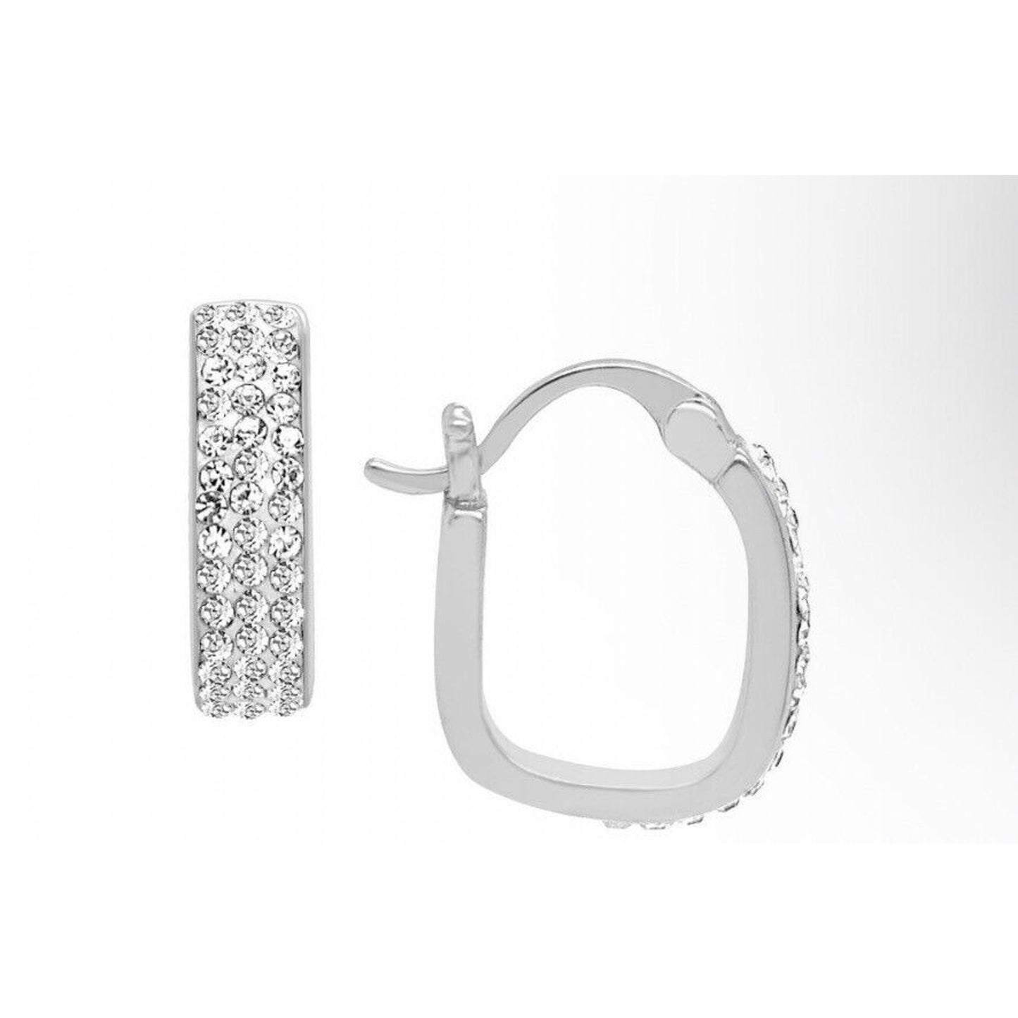 Silver Tone Sparkling Crystal Hoop Earrings (2pc Set) Trendy Stunning Shiny Chic