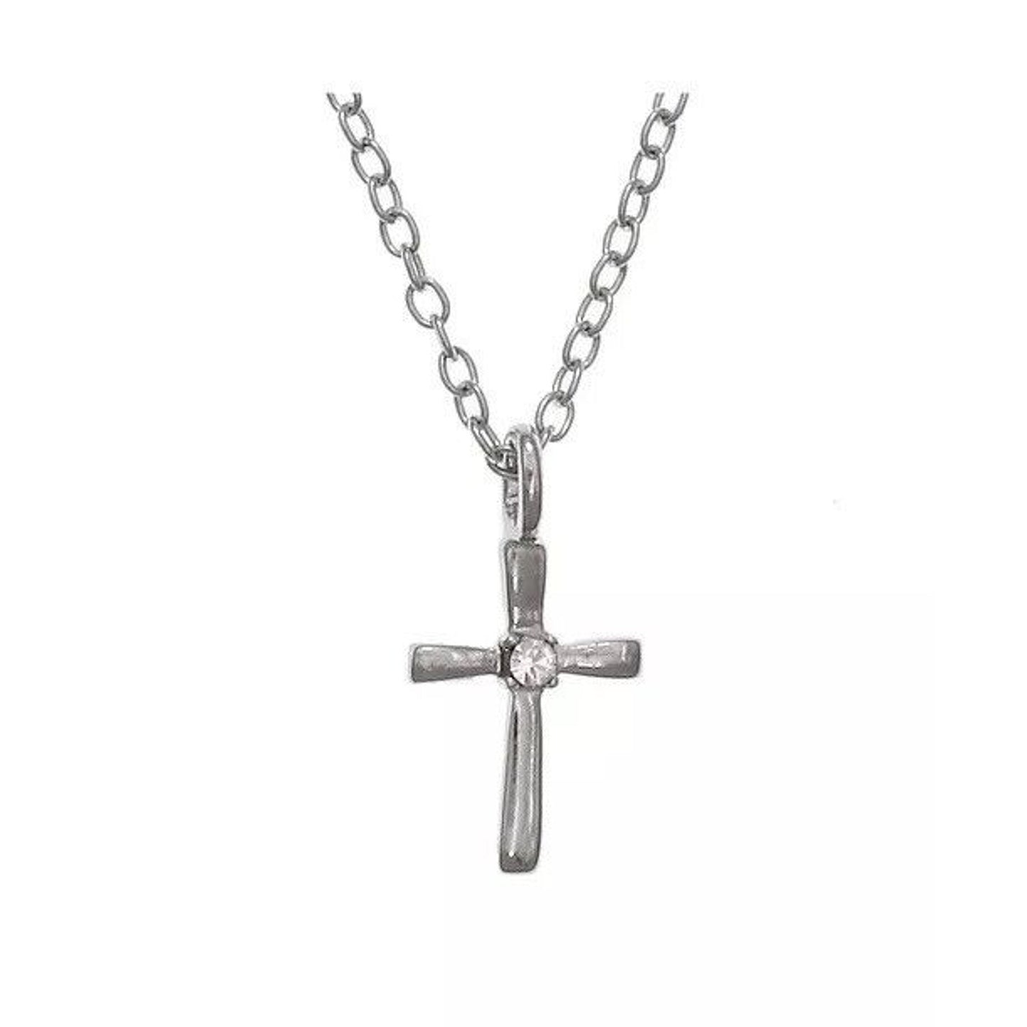 FAO Swarovski Crystal Sterling Silver Cross Necklace Chain Faith Minimal Dainty