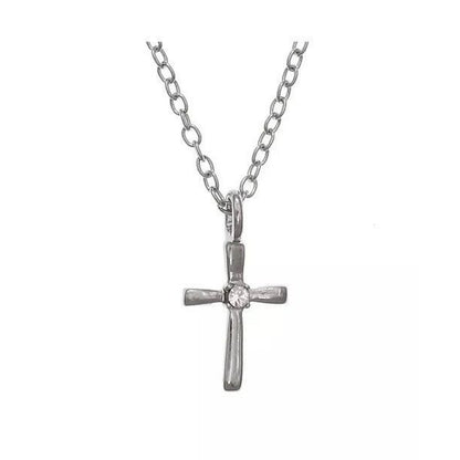 FAO Swarovski Crystal Sterling Silver Cross Necklace Chain Faith Minimal Dainty