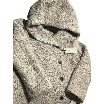 Cole Haan Signature Wool Asymmetrical Walker Coat (Sz 12) Gray Hooded Button NWT