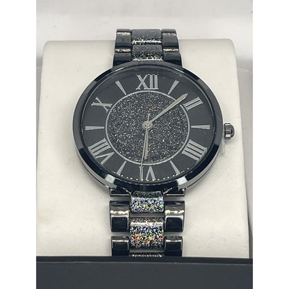 Black Tone Glitzy Bracelet Watch Women's Trendy Fashion Chic Stunning Style Vday