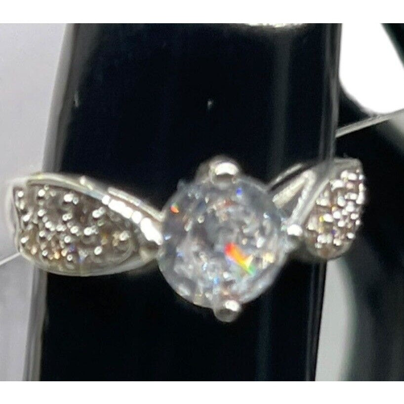 Silver Plated CZ Cocktail Ring (Sz 8) Chic Stunning Fashion Trendy Shiny Stylish