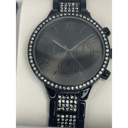 Black Tone Crystal Bracelet Watch Women's Stunning Style Trendy Fashion NWT Vday