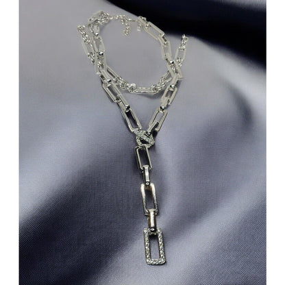 Silver Tone Crystal Chain Drop Necklace Stunning Statement Trendy Fashion Shiny