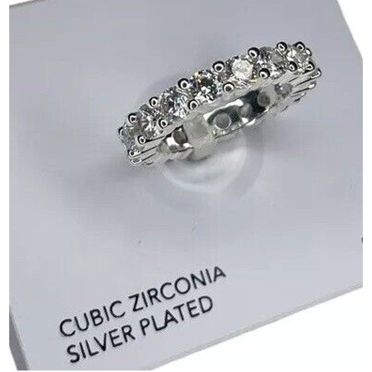 Silver Plated CZ Band Ring (Sz 6) Chic Stunning Elegant Fashion Style Trendy NWT