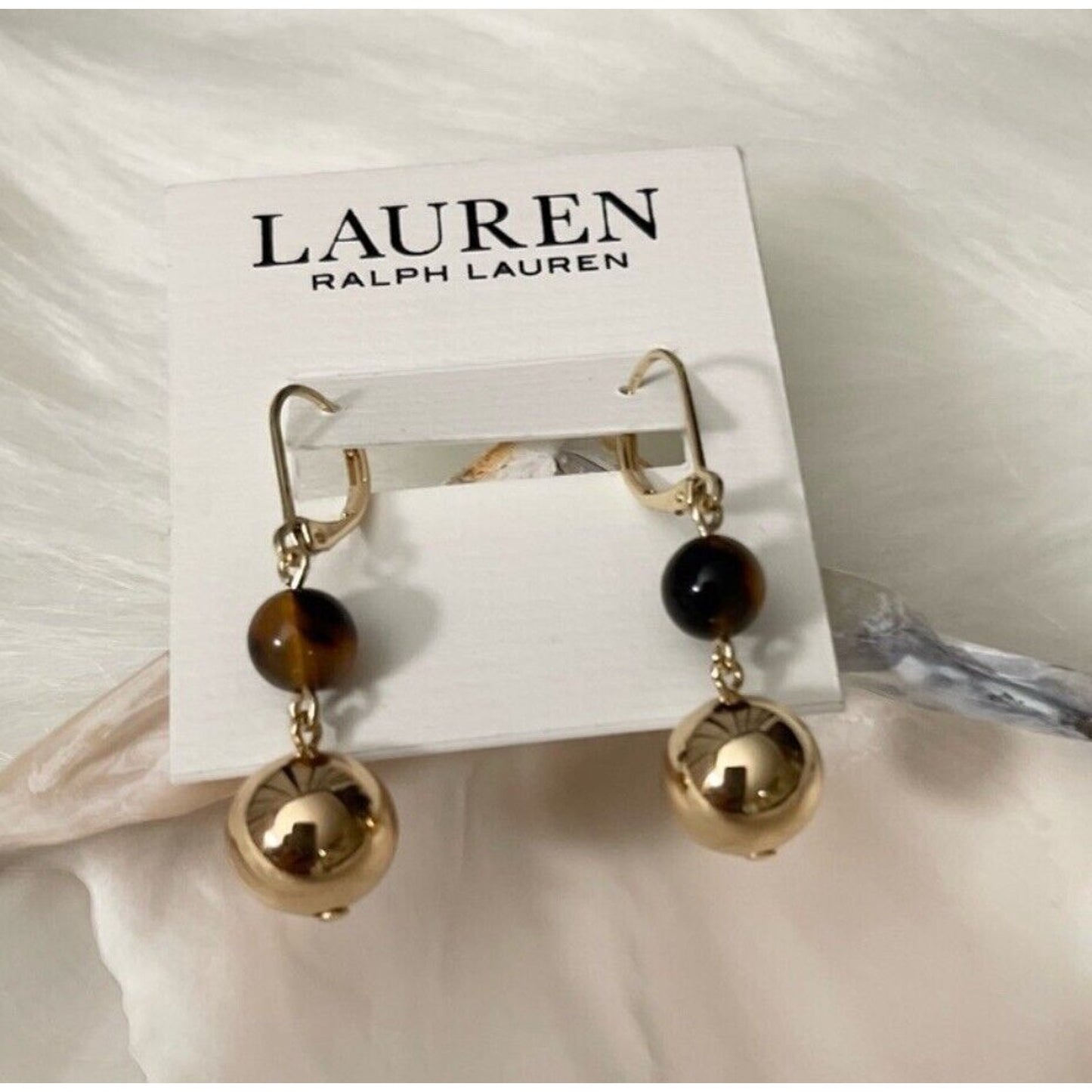 Ralph Lauren Gold Tone Tortoise Drop Earrings Elegant Stunning Style Fashion NWT