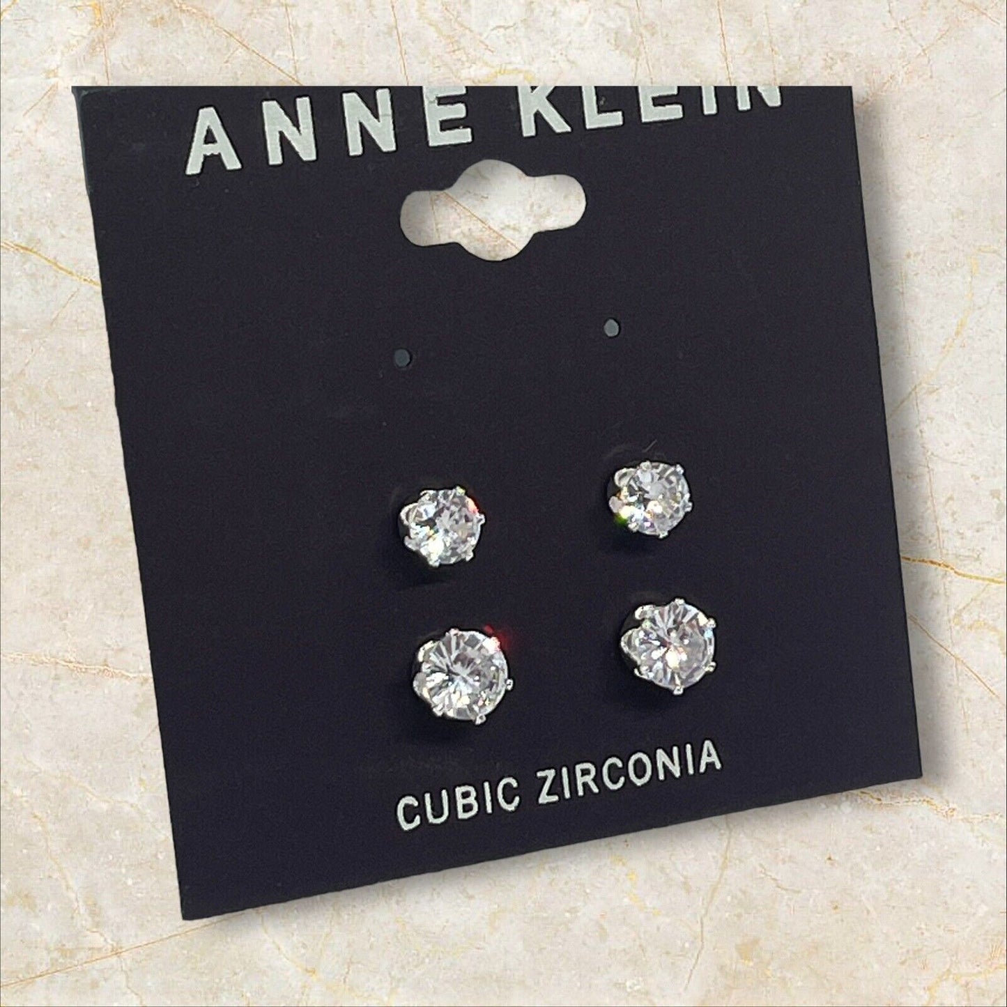 Anne Klein Silver Tone CZ Stud Earrings (2pc Set) Fashion Glitz Trendy Style NWT