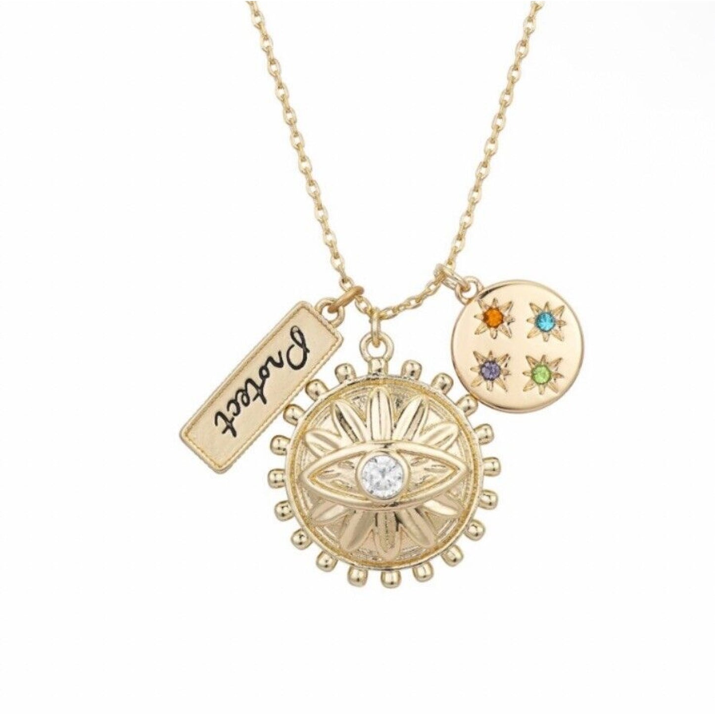 Unwritten 14K Gold Plate Evil Eye Pendant Necklace Chic Protect Charm Trendy NWT