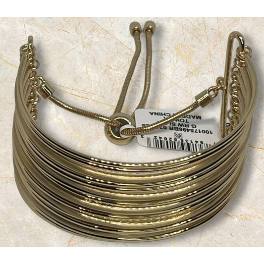 Gold Tone Multi Row Cuff Slider Bracelet Fashion Trendy Stunning Elegant Stylish