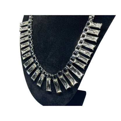 Silver Tone Crystal Statement Necklace Fashion Chic Stylish Trendy Elegant NWT