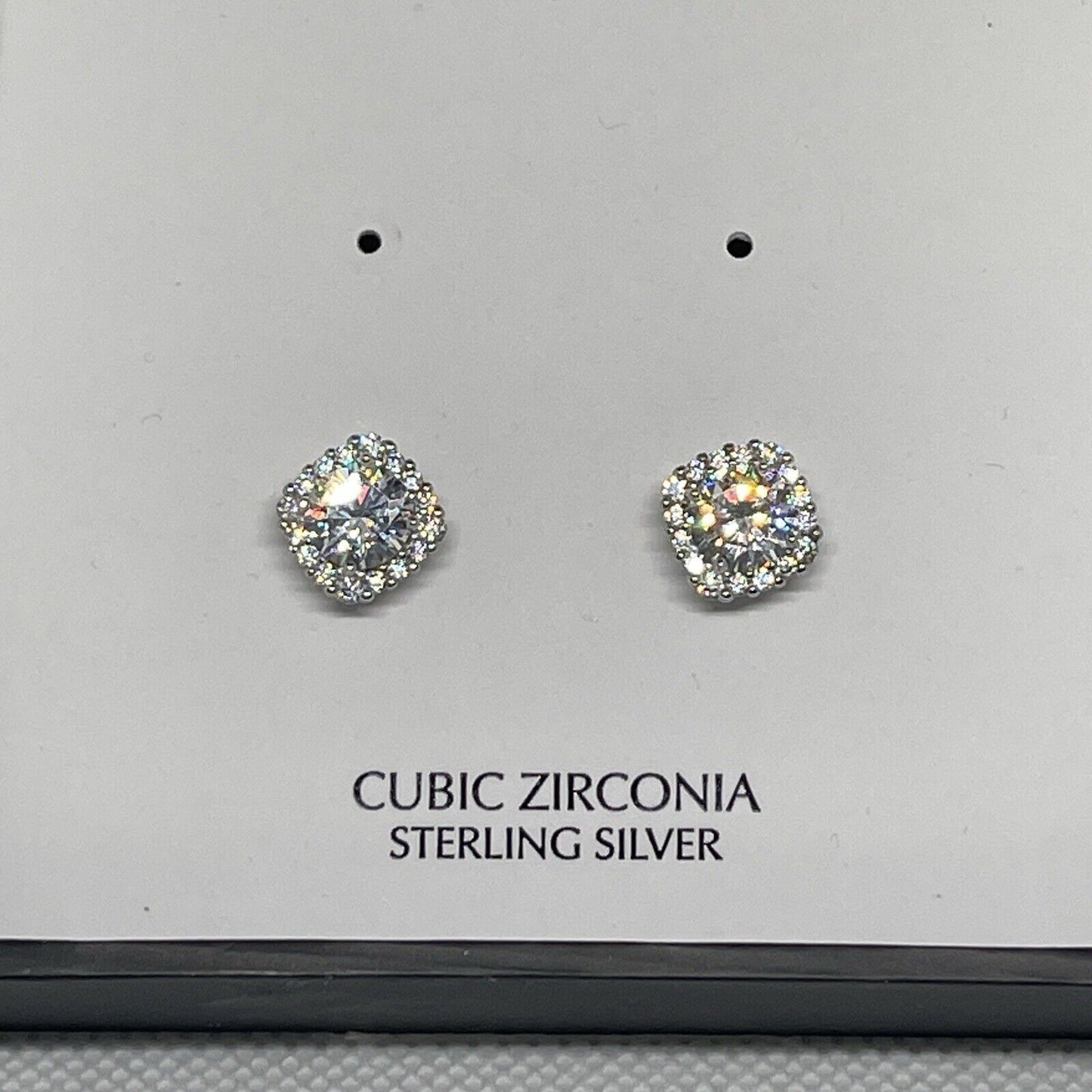 Sterling Silver Halo CZ Stud Earrings Glitz Fashion Chic Style Trendy Shiny NWT